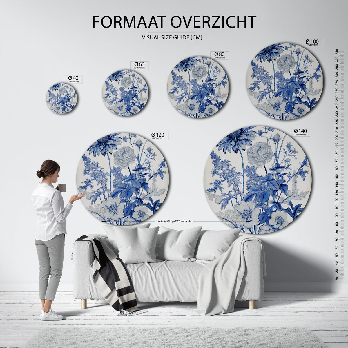 Blauwe bloemen Muurcirkel