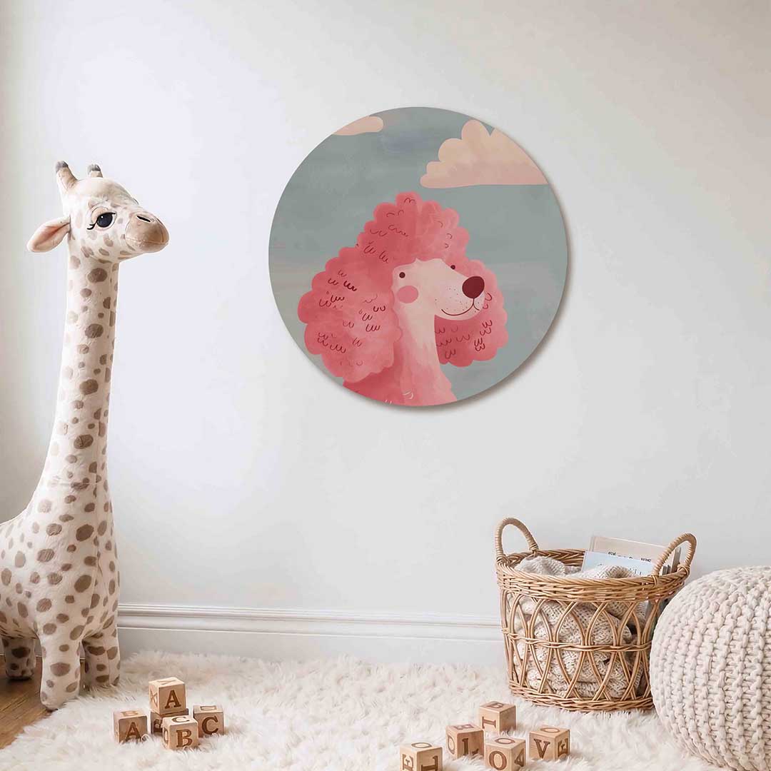 Roze poedel met wolken Muurcirkel