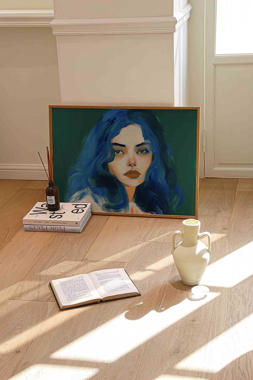 Vrouw met blauwe haren Poster