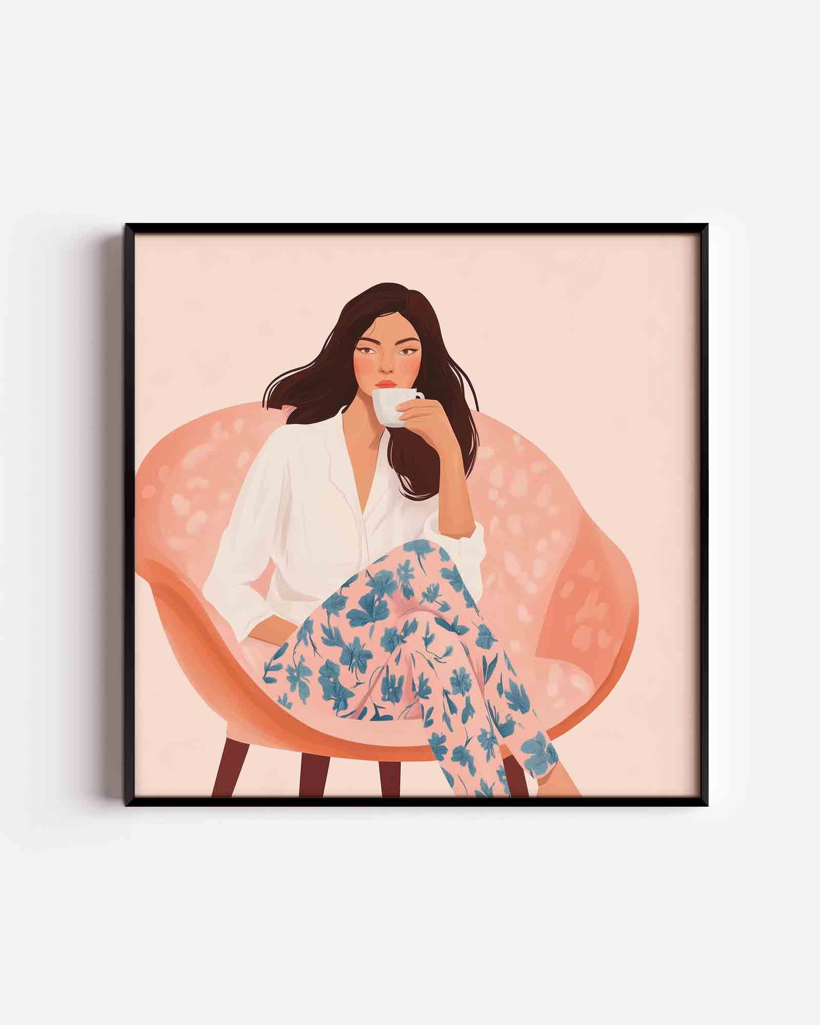 Vrouw met kopje Poster