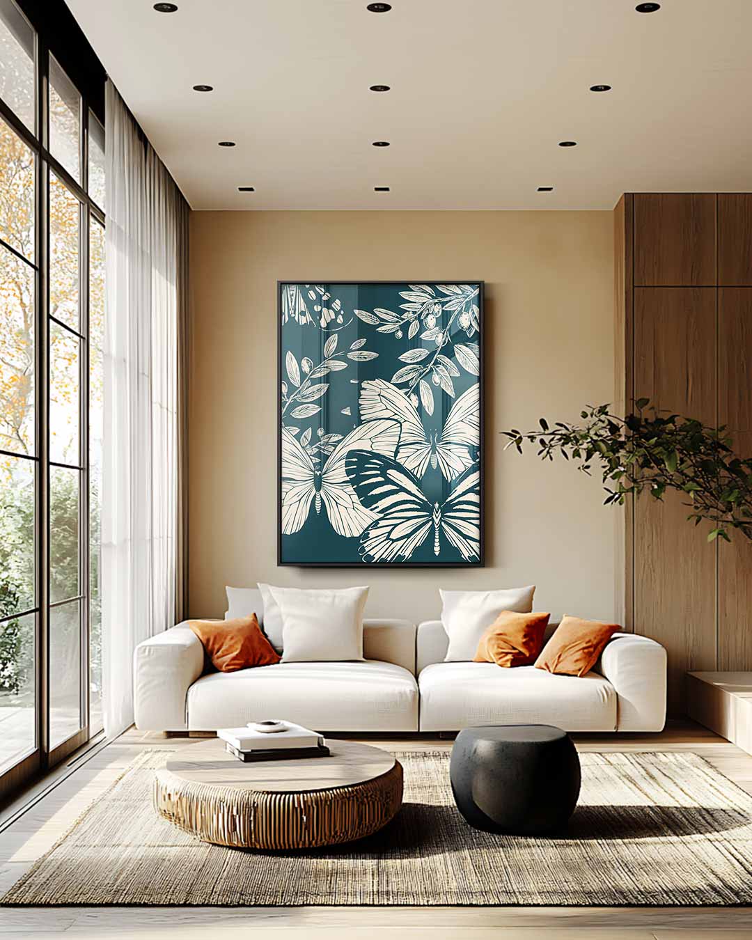 Vlinders en Olijftakken Print Kunstwerk-canvas-dibond-plexiglas-wanddecoratie-WallArtistic