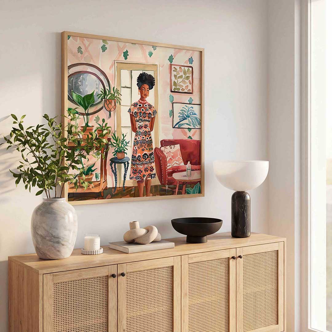 Vrouw in interieur Poster