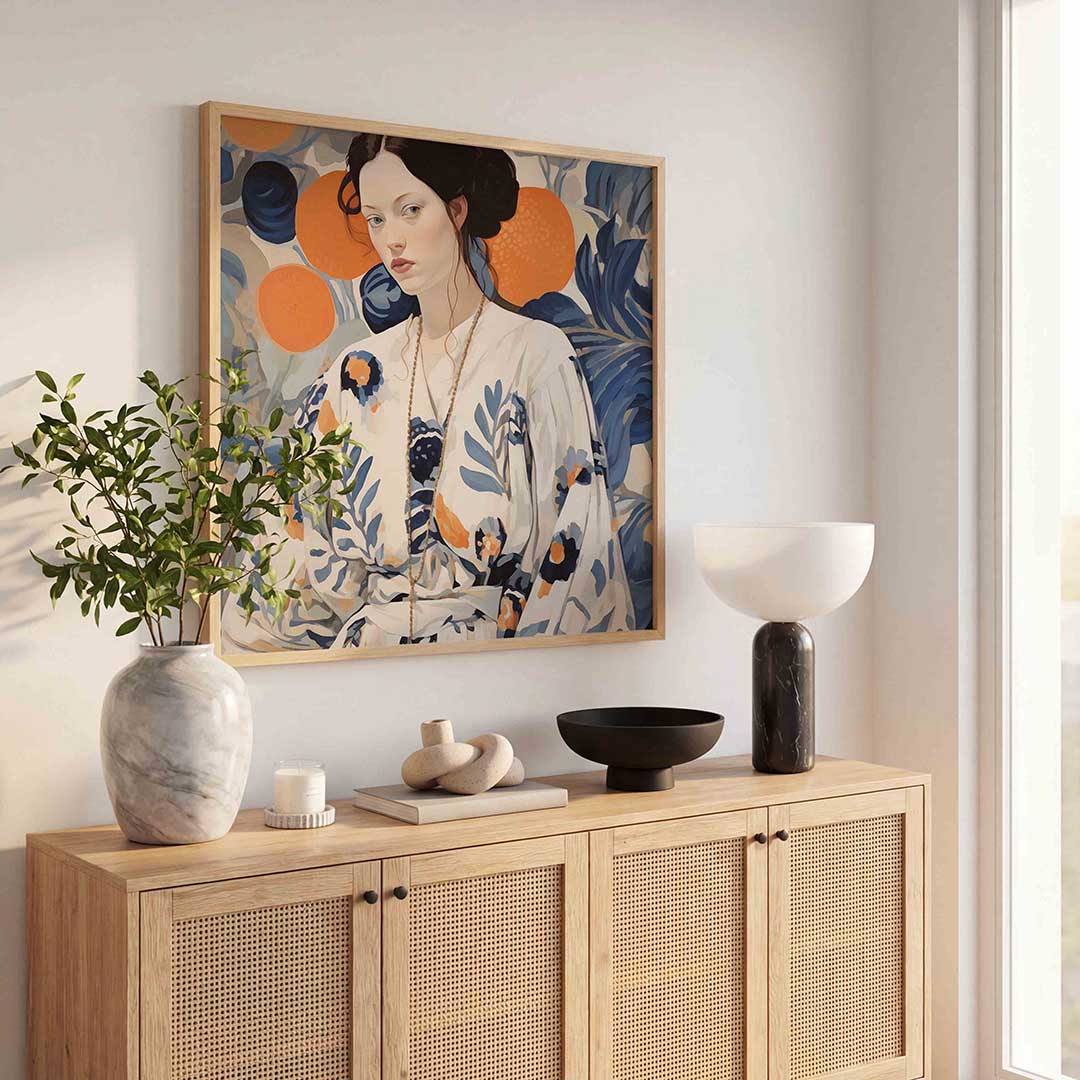 Vrouw met bloemenpatroon Poster