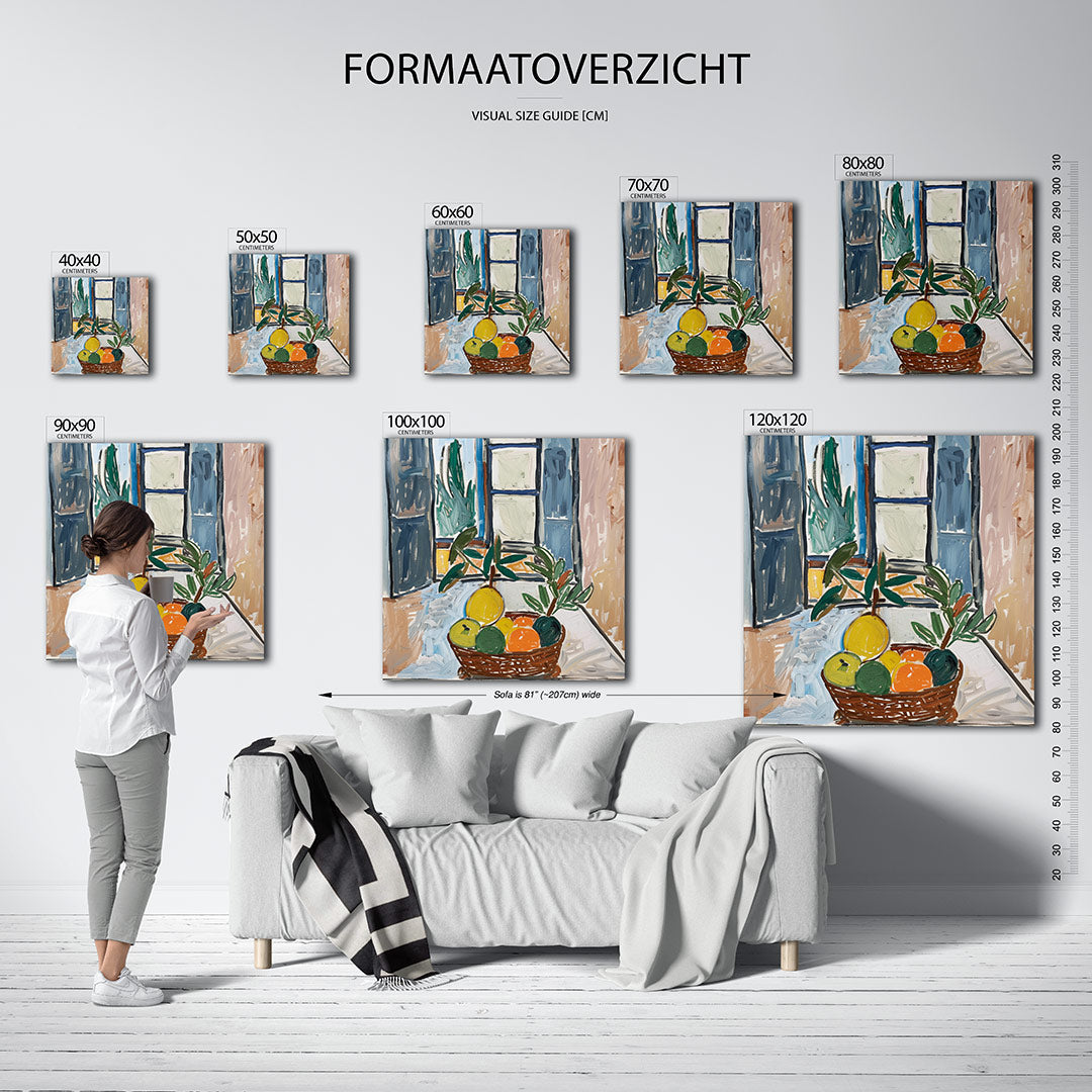 Fruitmand bij raam Kunstwerk