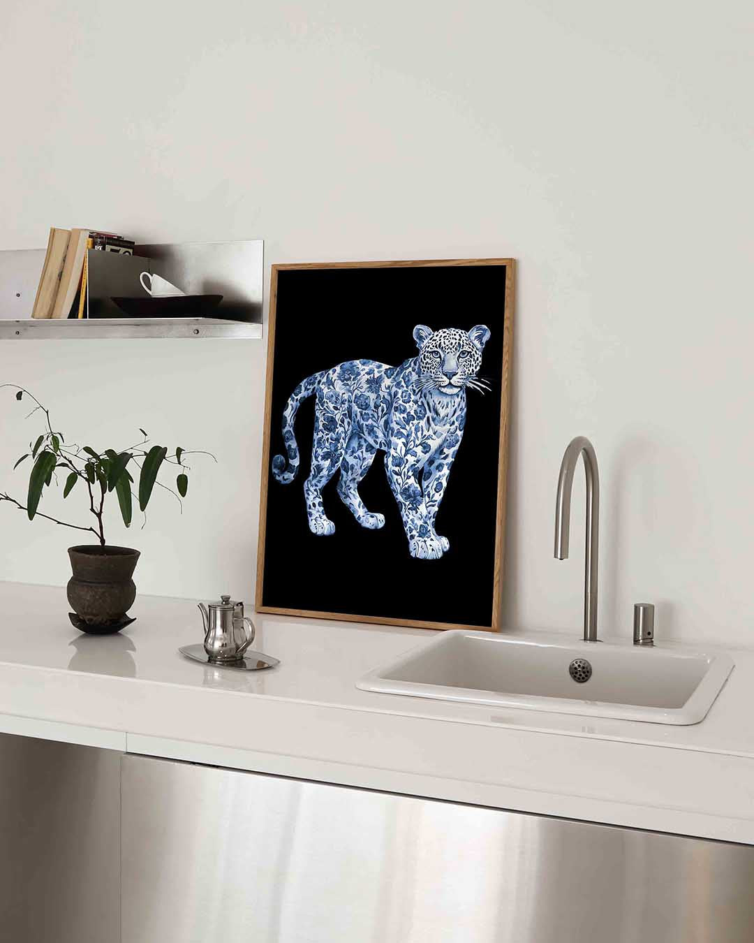 Luipaard met bloemen Poster