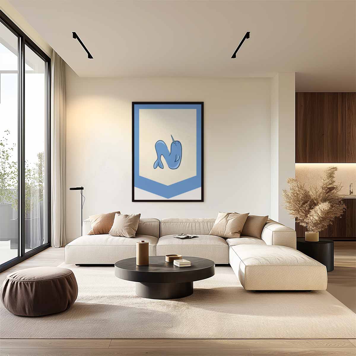 Narwal Illustratie Kunstwerk-canvas-dibond-plexiglas-wanddecoratie-WallArtistic
