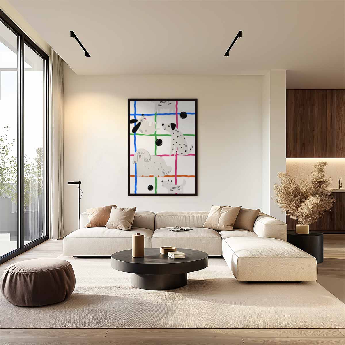 Vrolijke Hondenspeeltuin Kunstwerk-canvas-dibond-plexiglas-wanddecoratie-WallArtistic