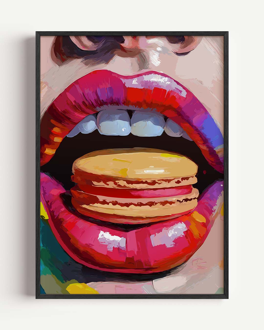 Kleurrijke Lippen Met Macaron Poster-WallArtistic