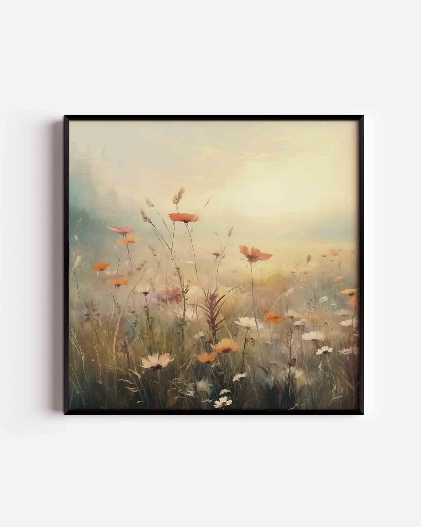 Bloemenveld in ochtendlicht Poster