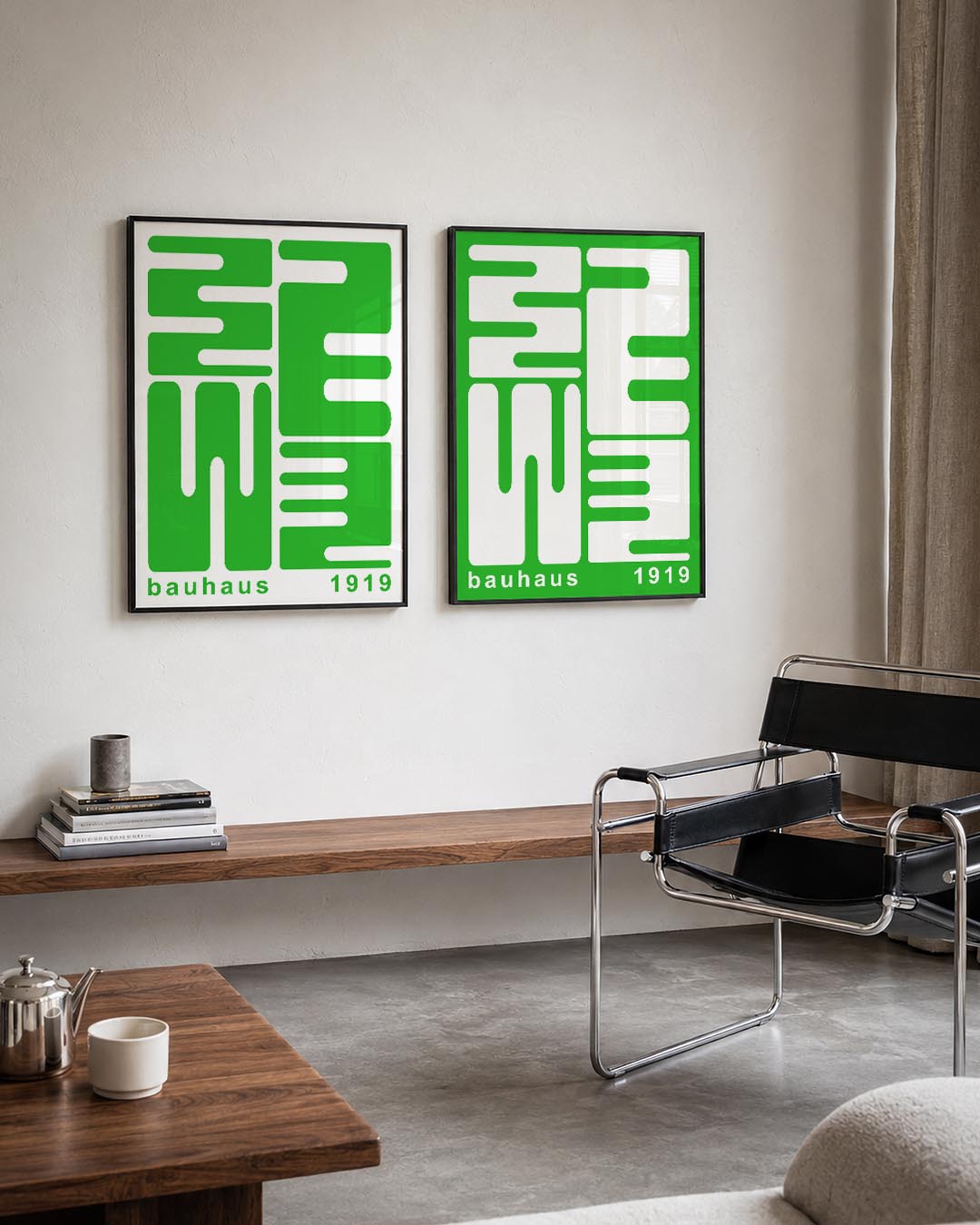 Groene lijnenvormen Posterset