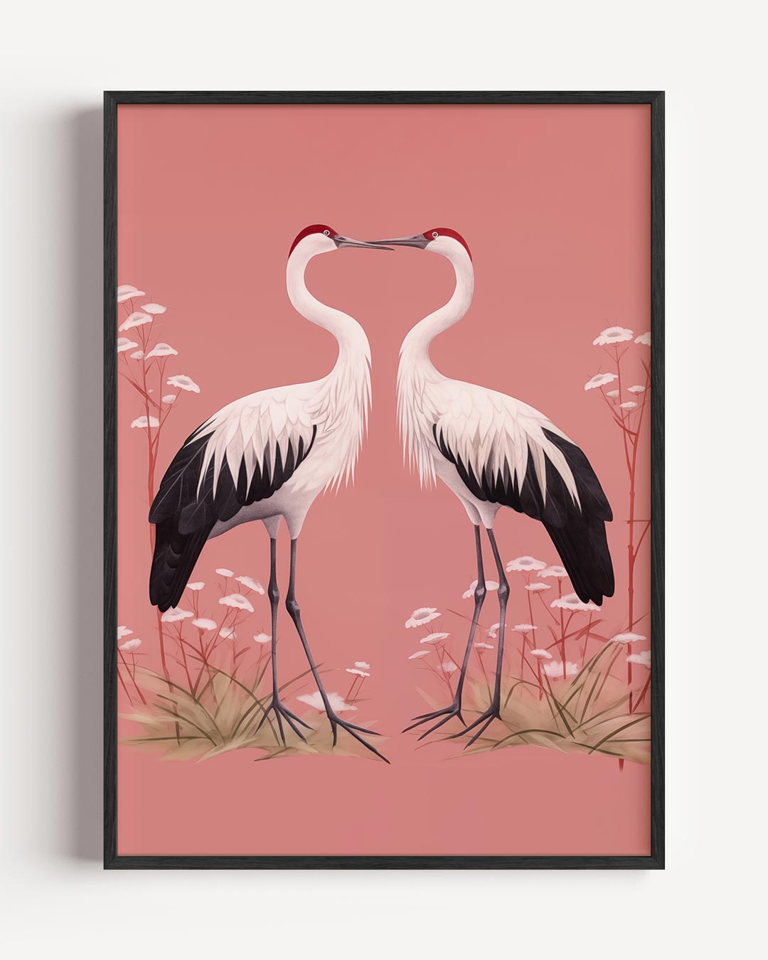 Elegante Kraanvogels op Roze Achtergrond Poster-WallArtistic