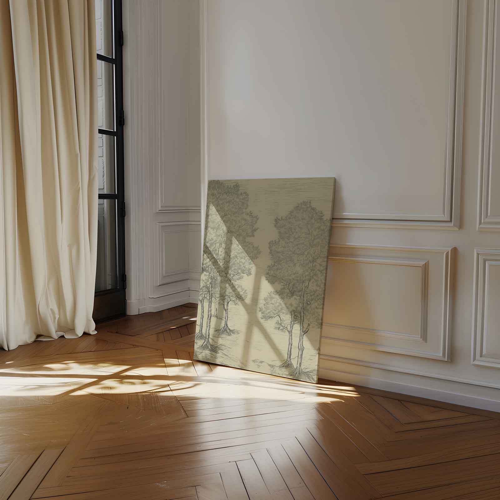 Boslandschap in Lijntekening Kunstwerk-canvas-dibond-plexiglas-wanddecoratie-WallArtistic