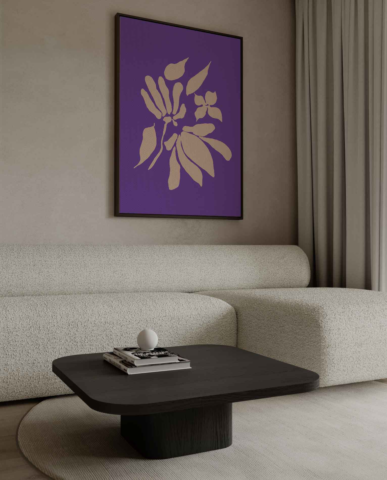 Bloemige Abstractie op Paarse Achtergrond Kunstwerk-canvas-dibond-plexiglas-wanddecoratie-WallArtistic
