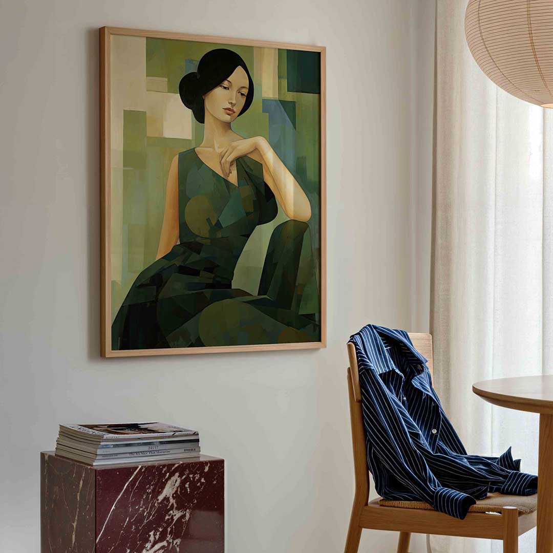 Vrouw in groene tinten Poster