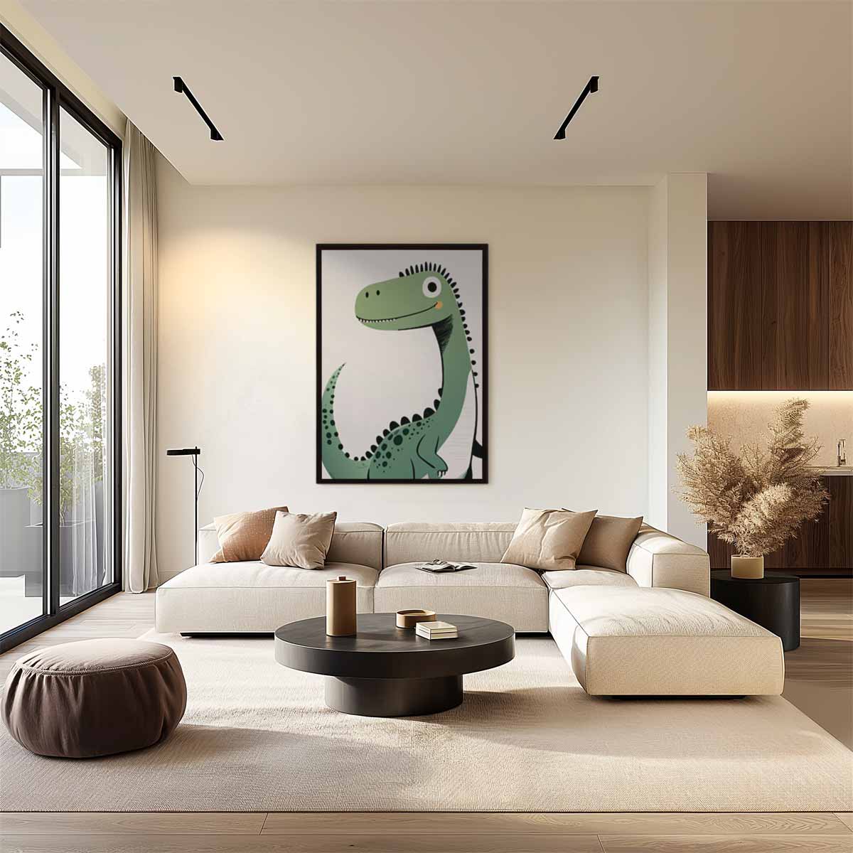 Vrolijke Dino Illustratie Kunstwerk-canvas-dibond-plexiglas-wanddecoratie-WallArtistic