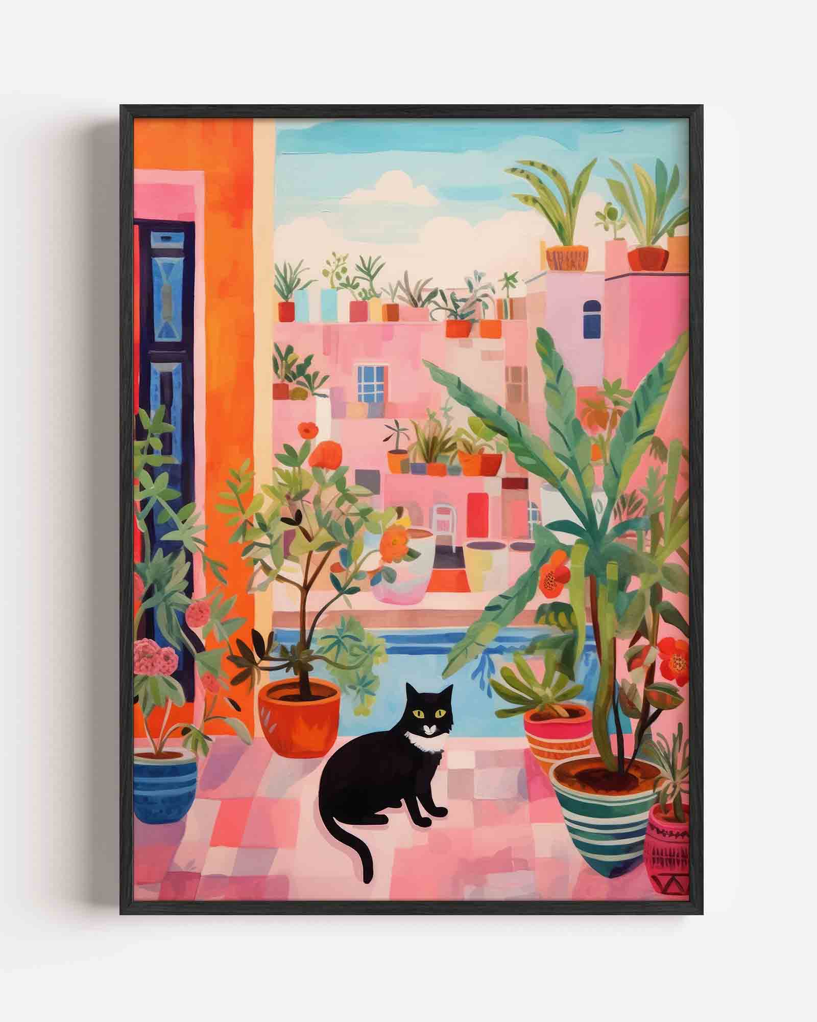 Zwarte kat en planten Poster