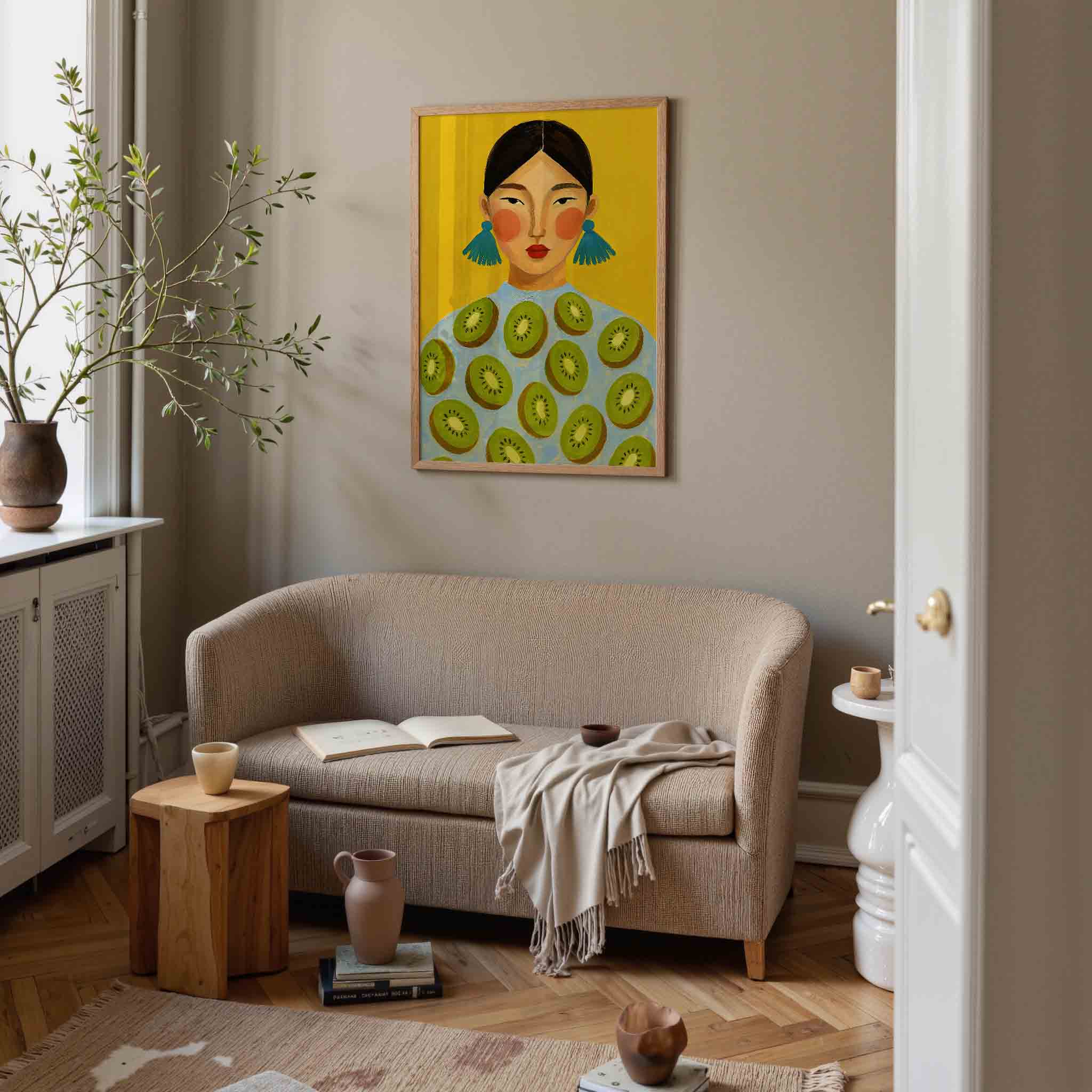 Vrouw met kiwi's Poster