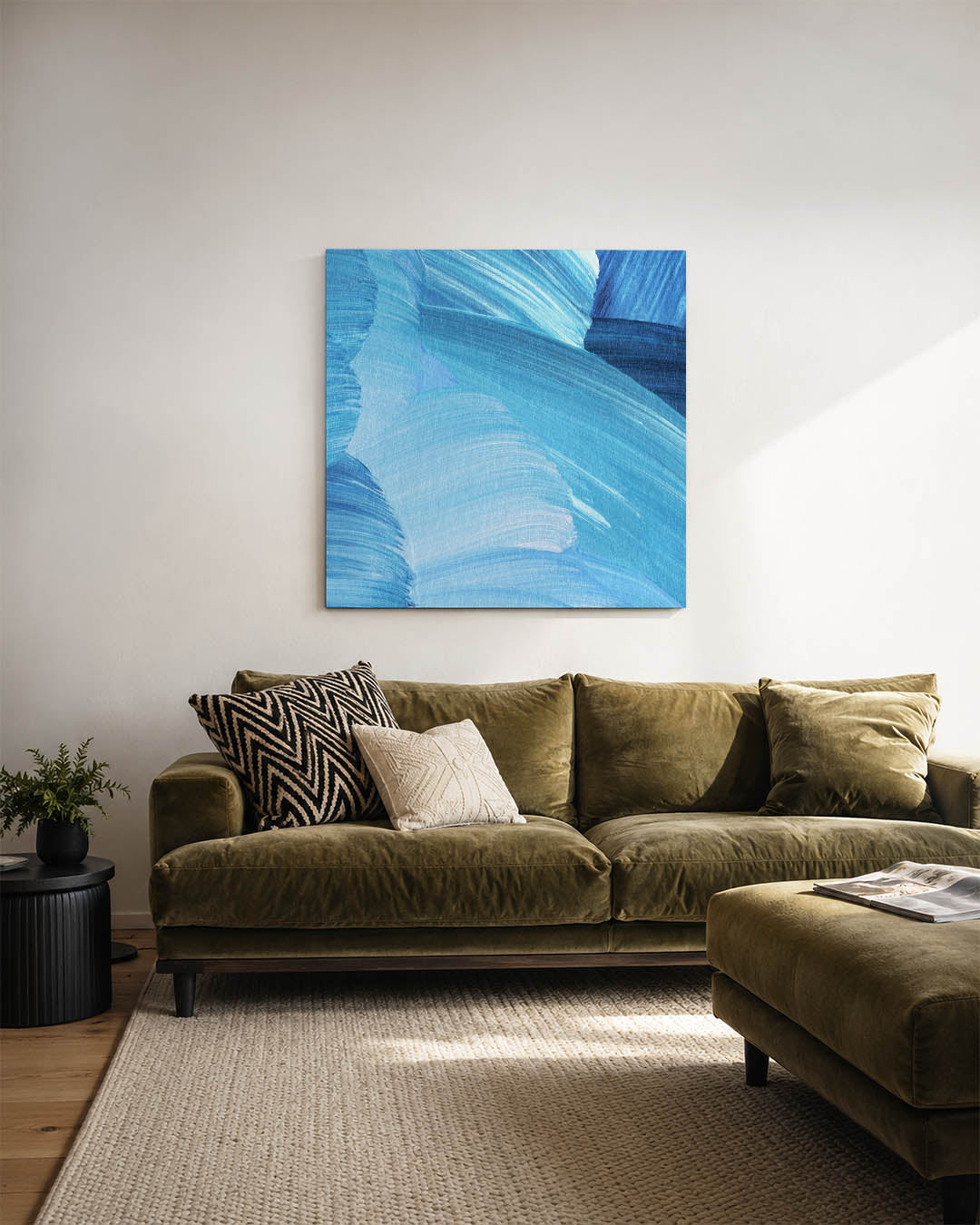 Dynamische blauwe strokes Kunstwerk