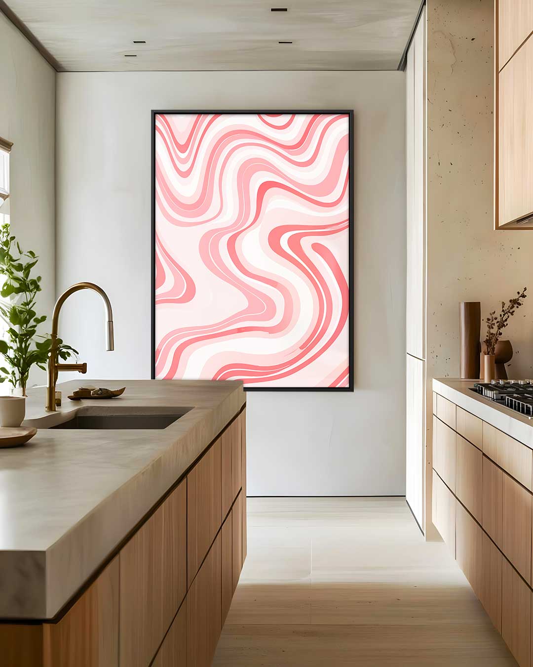 Vloeiende Rood en Roze Golven Kunstwerk-canvas-dibond-plexiglas-wanddecoratie-WallArtistic