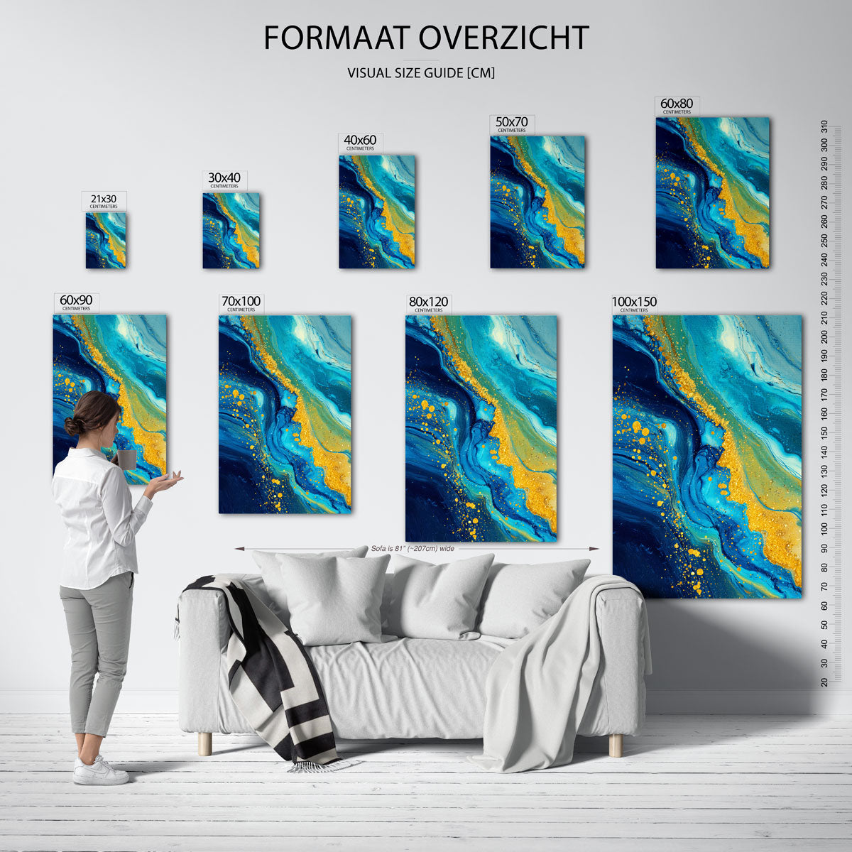 Blauwe en gouden abstracte Poster