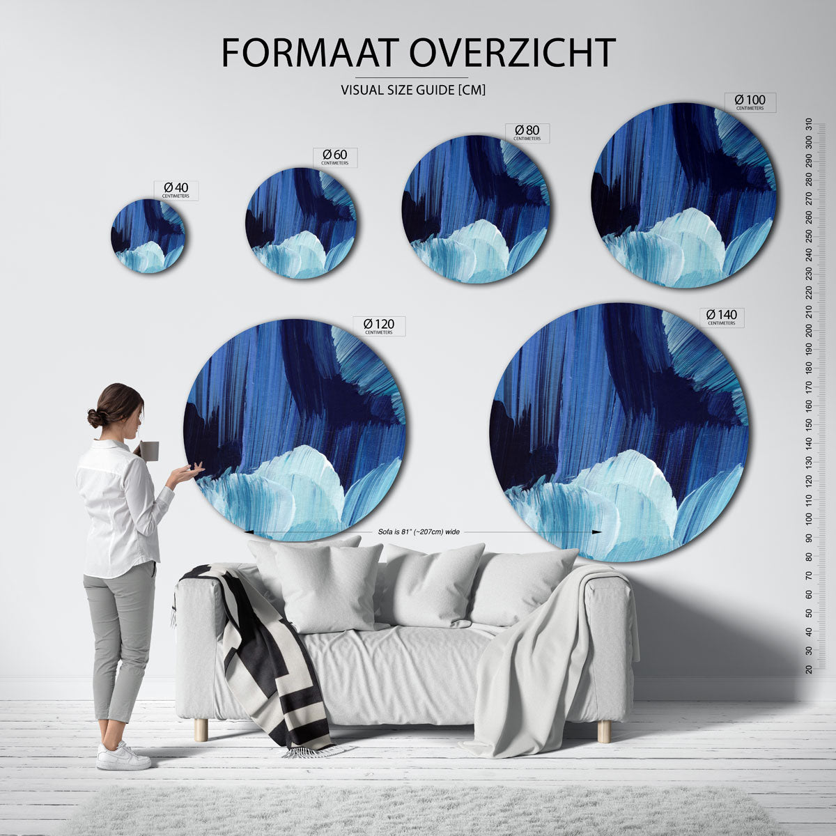 Blauwe penseelstreken Muurcirkel