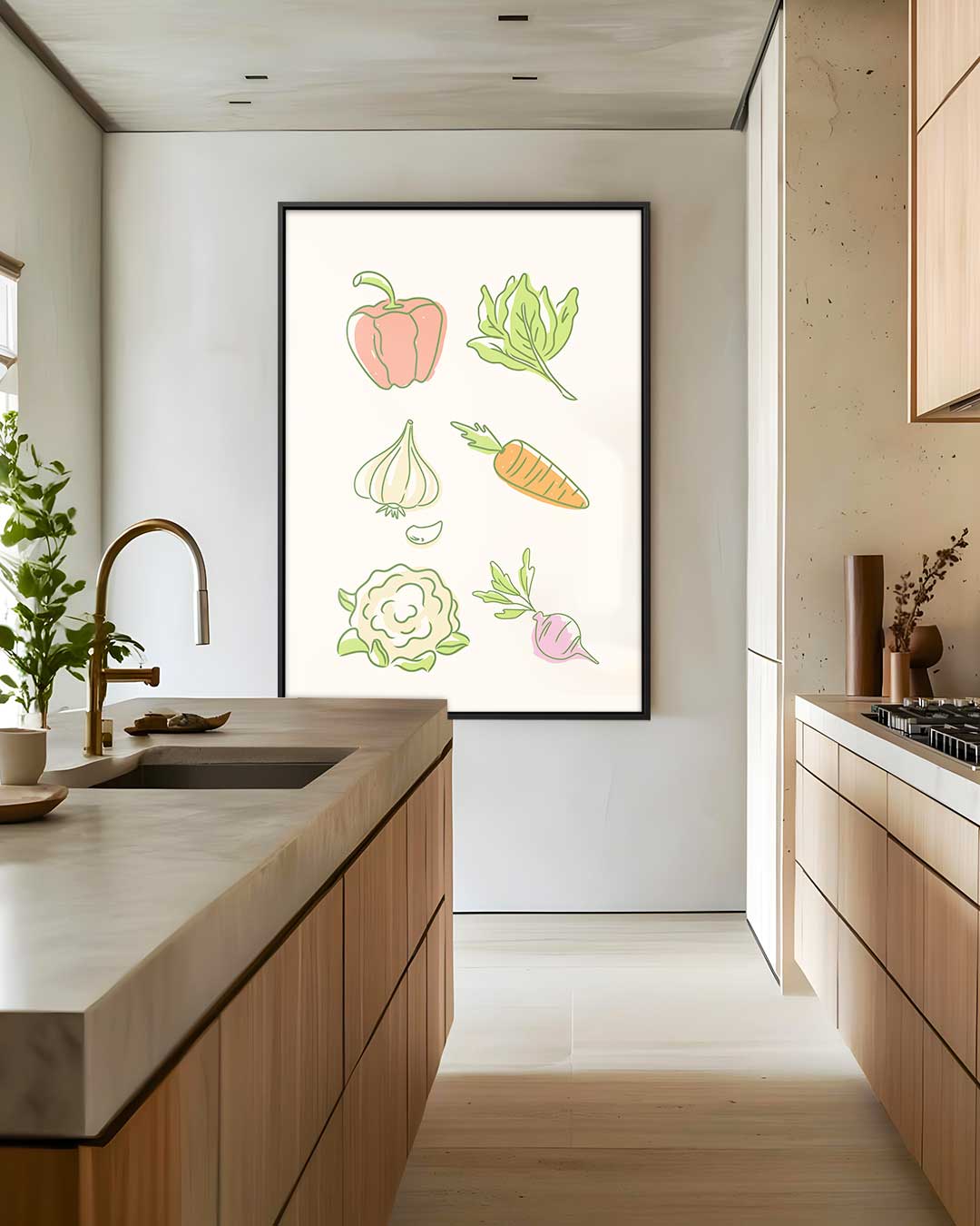 Vrolijke Groenten Illustratie Kunstwerk-canvas-dibond-plexiglas-wanddecoratie-WallArtistic