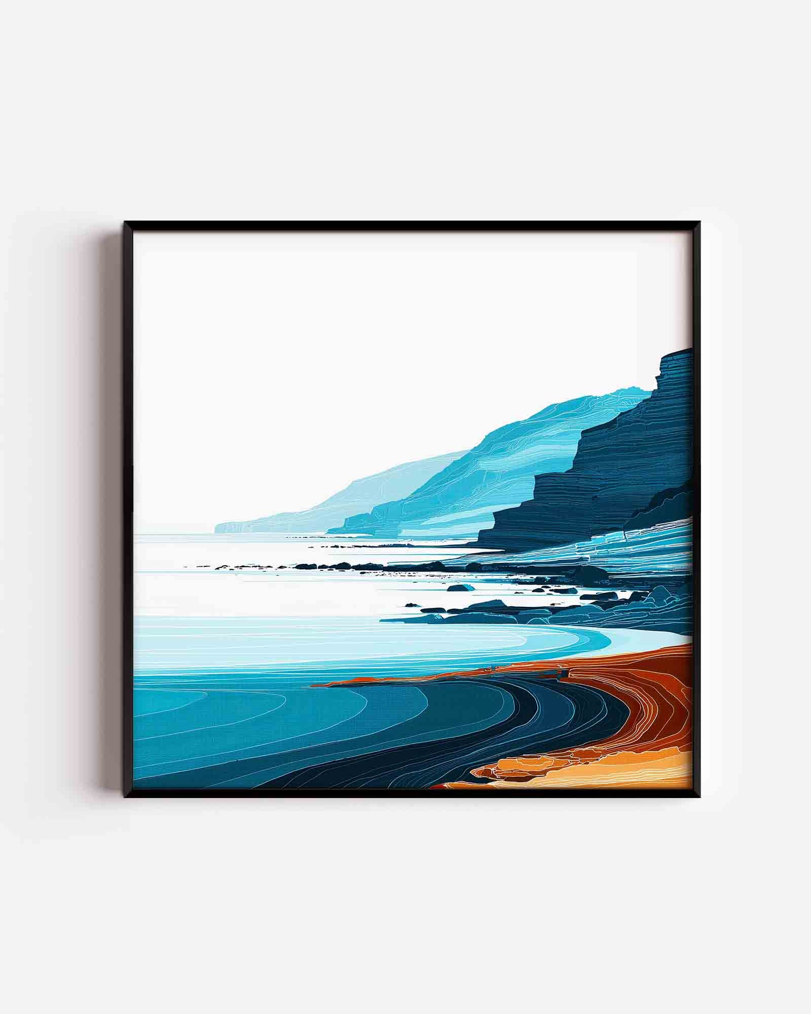 Kustlijn met blauwe en oranje tinten Poster