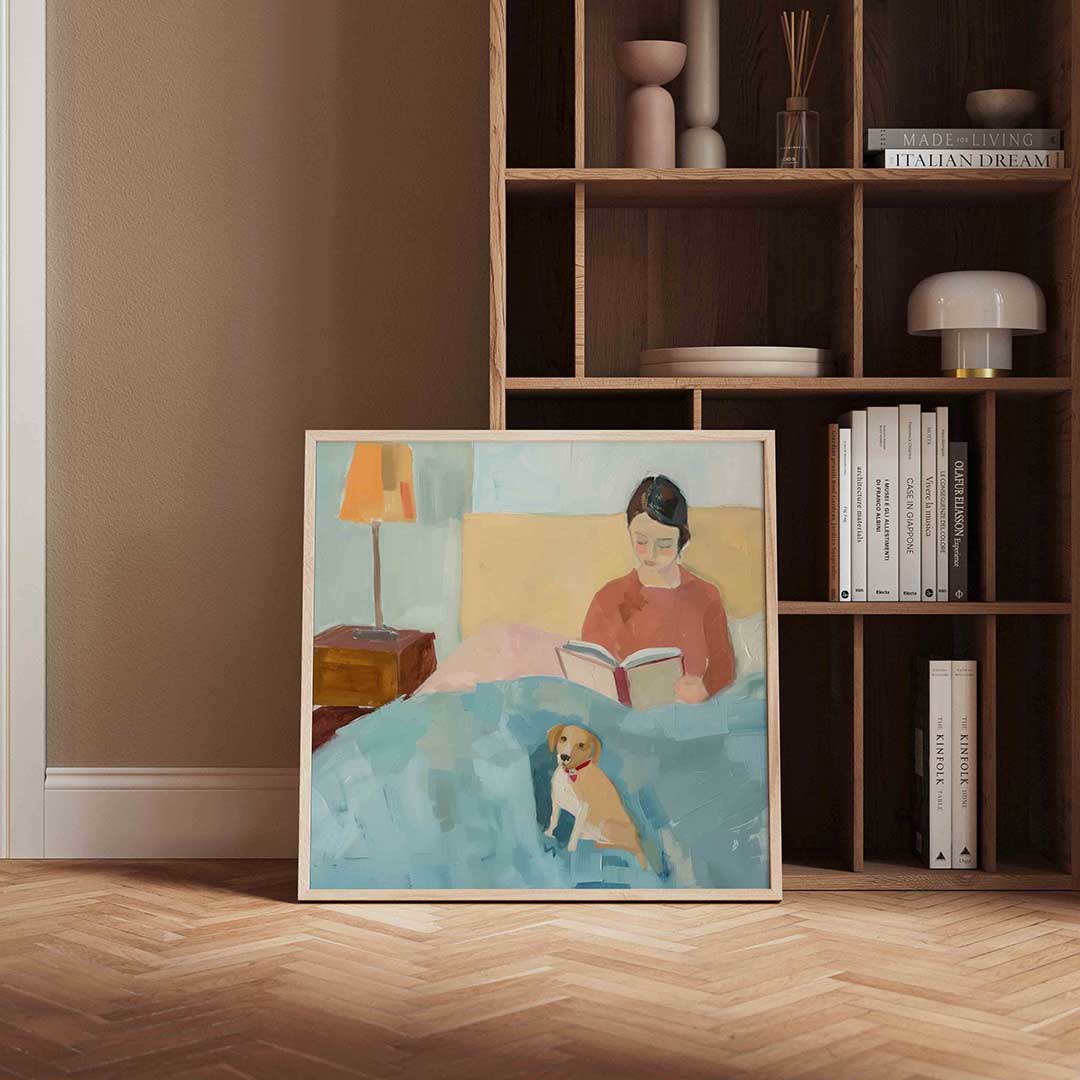 Lezende vrouw met hond Poster