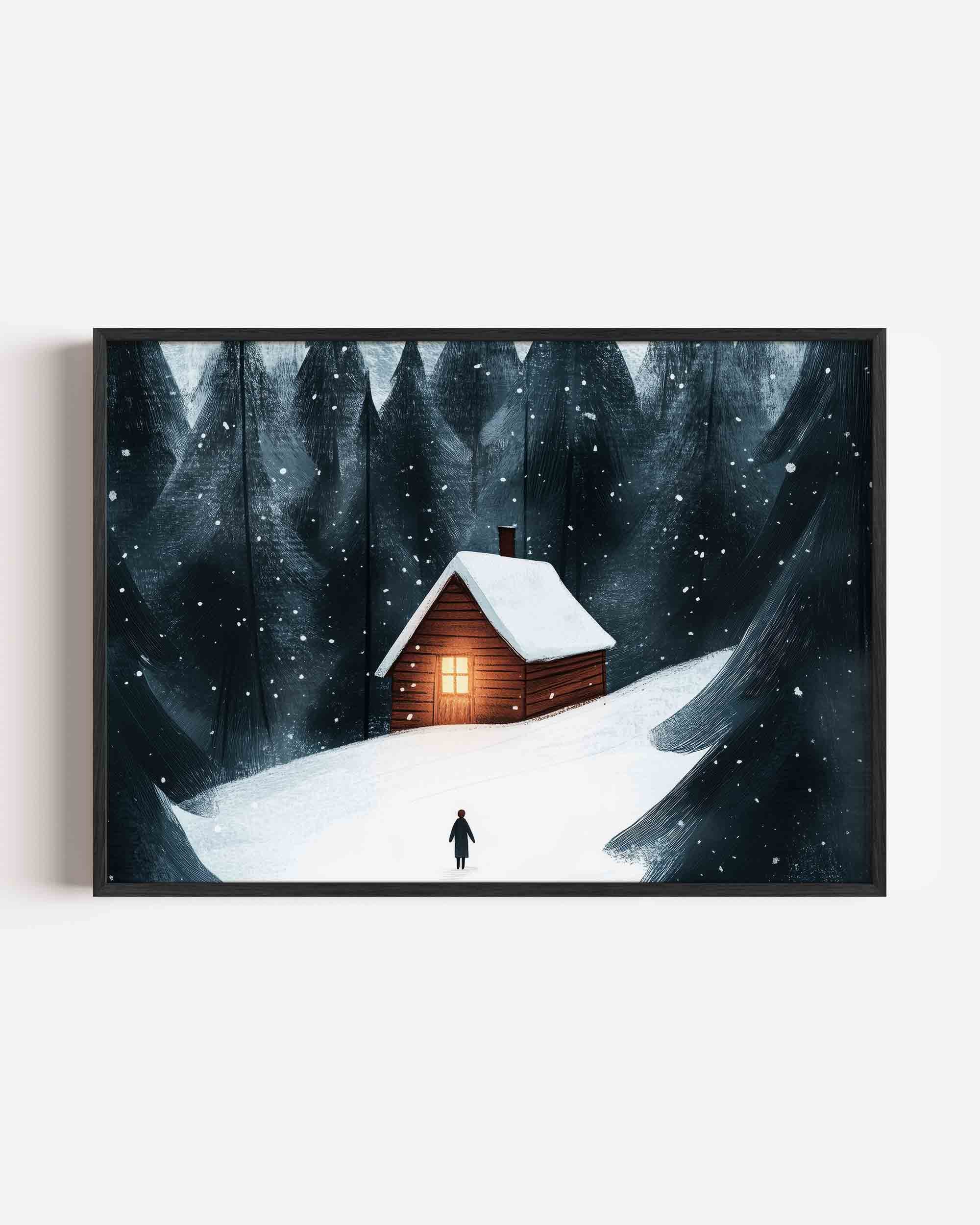 Winterlandschap met huisje Poster