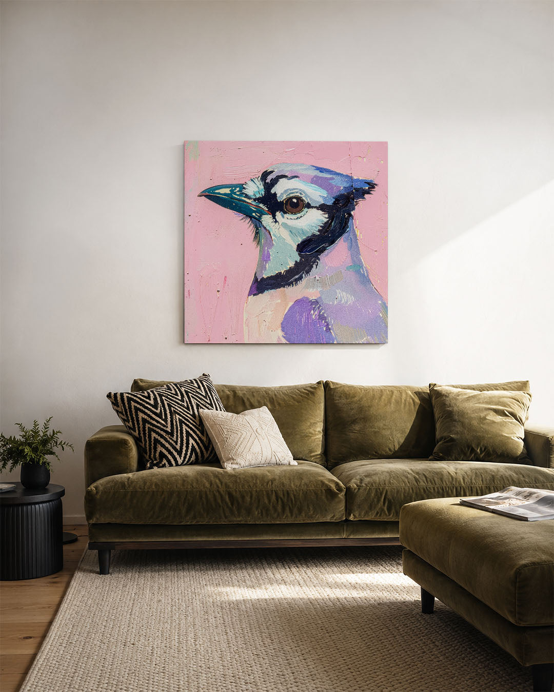 Vogelsilhouet op roze Kunstwerk