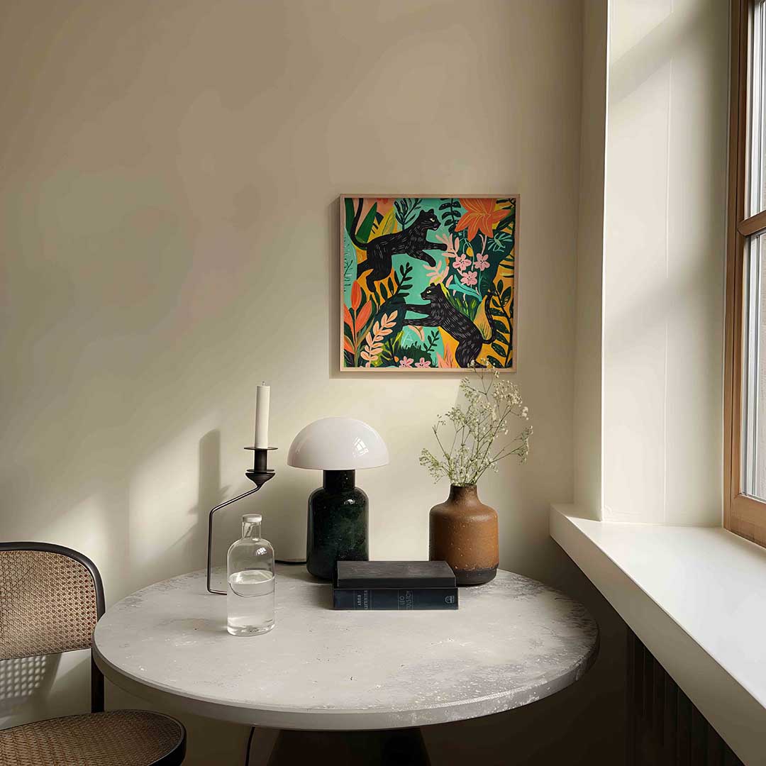 Zwarte panters en bloemen Poster