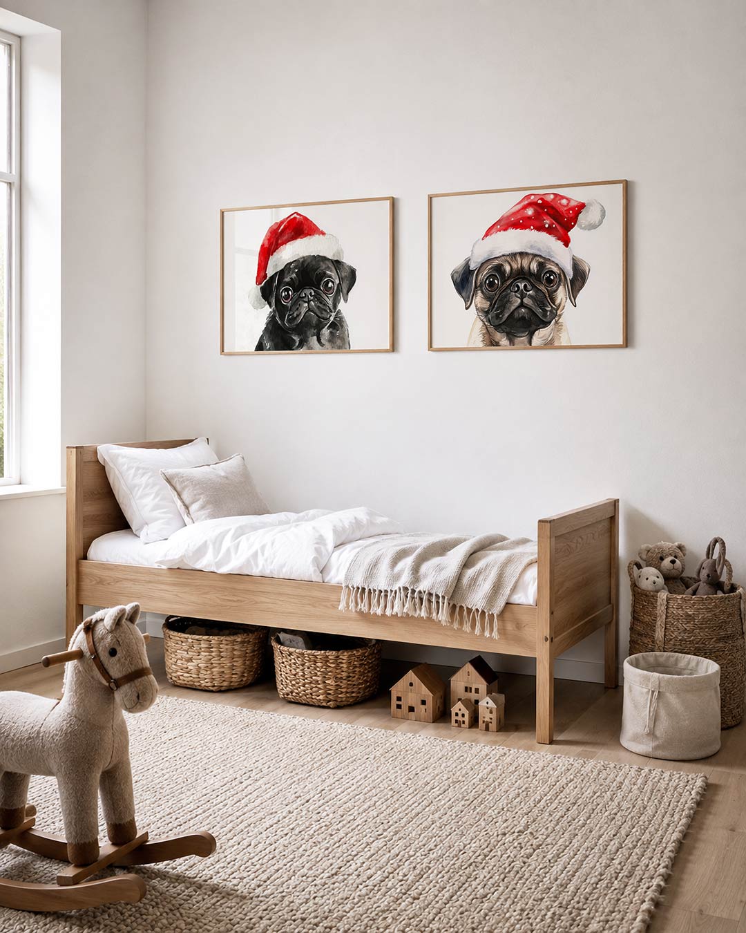 Twee liggende posters met donkere tinten en een rustige visuele opbouw, aan de muur in een interieur