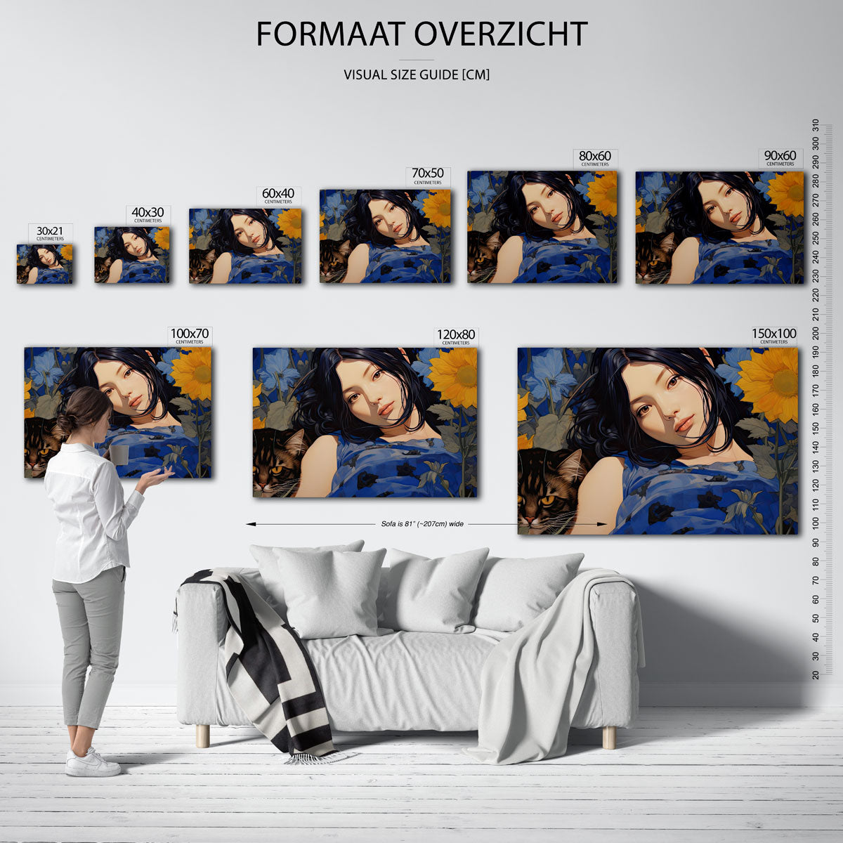 Vrouw en kat met bloemen Poster