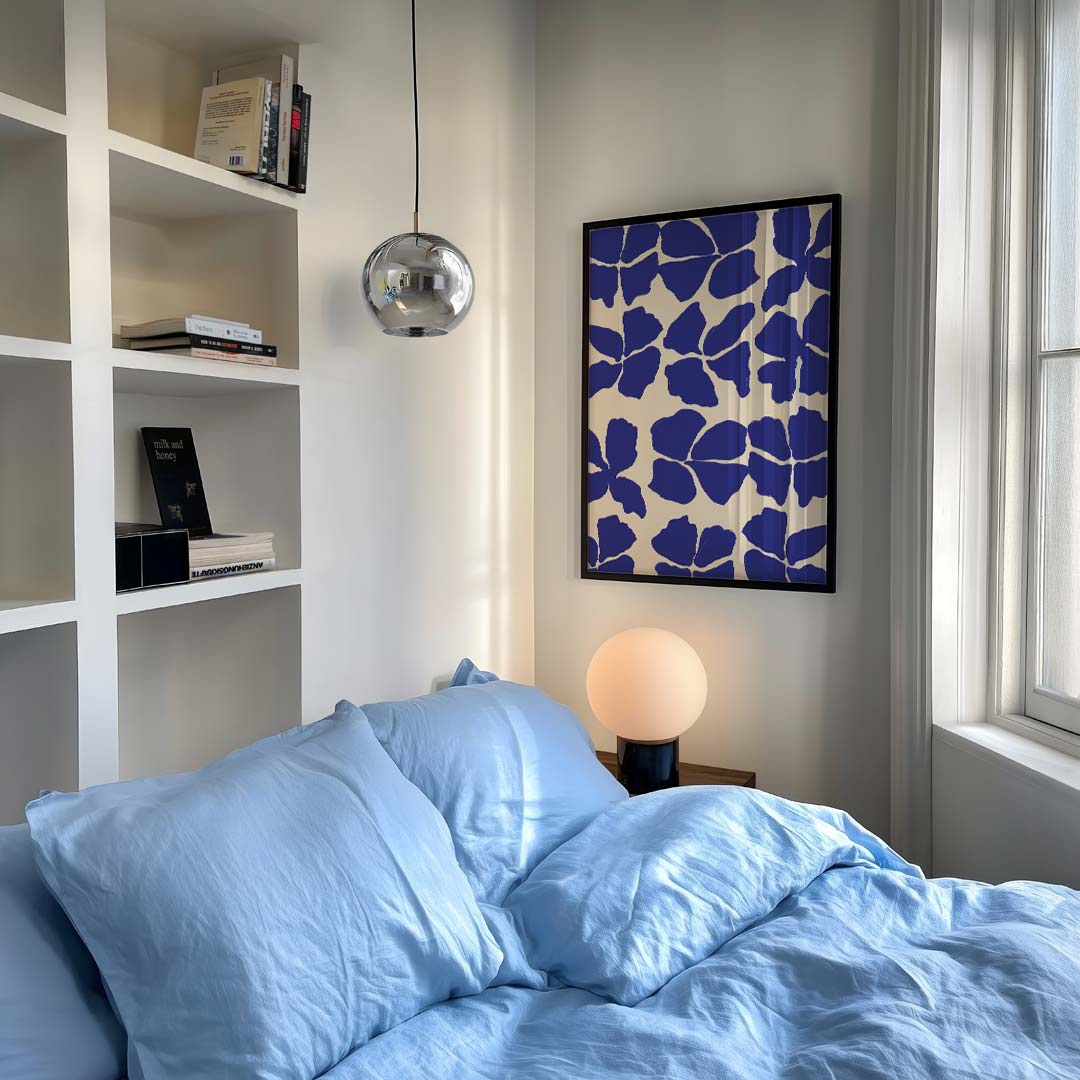 Blauwe Bloemenprint Poster-WallArtistic