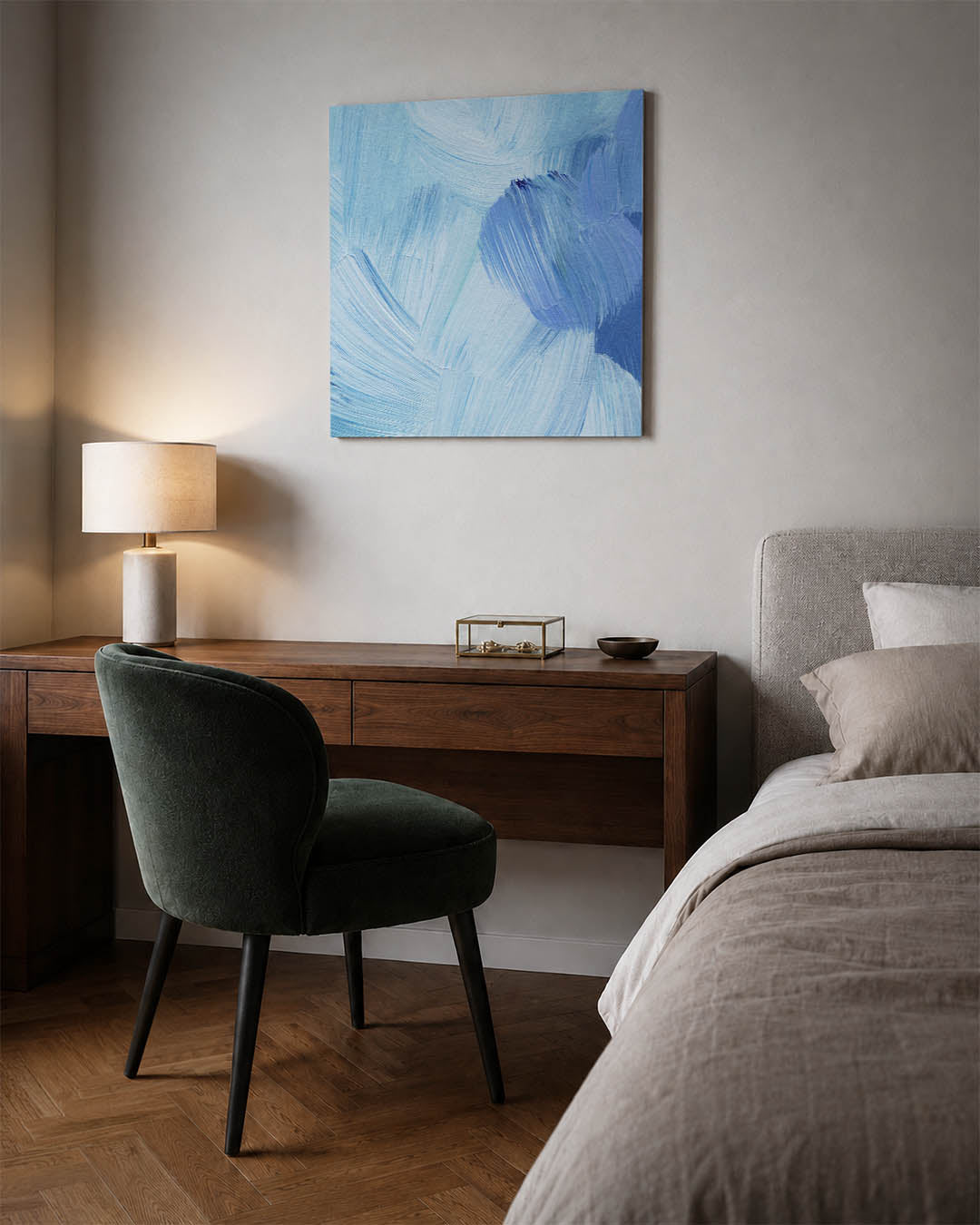 Golvende blauwe streken Kunstwerk