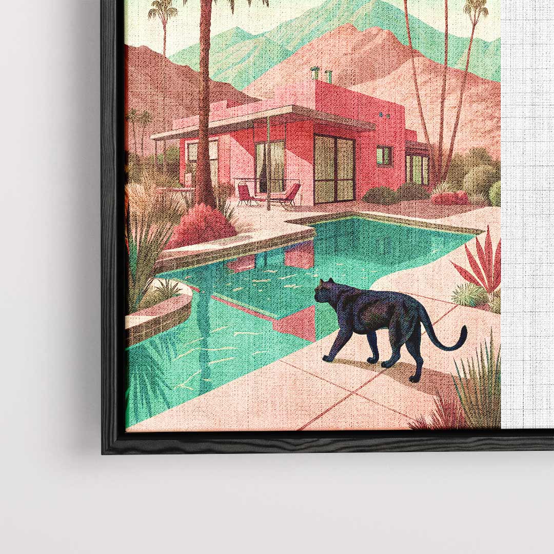 Modern Droomhuis met Zwarte Kat Kunstwerk