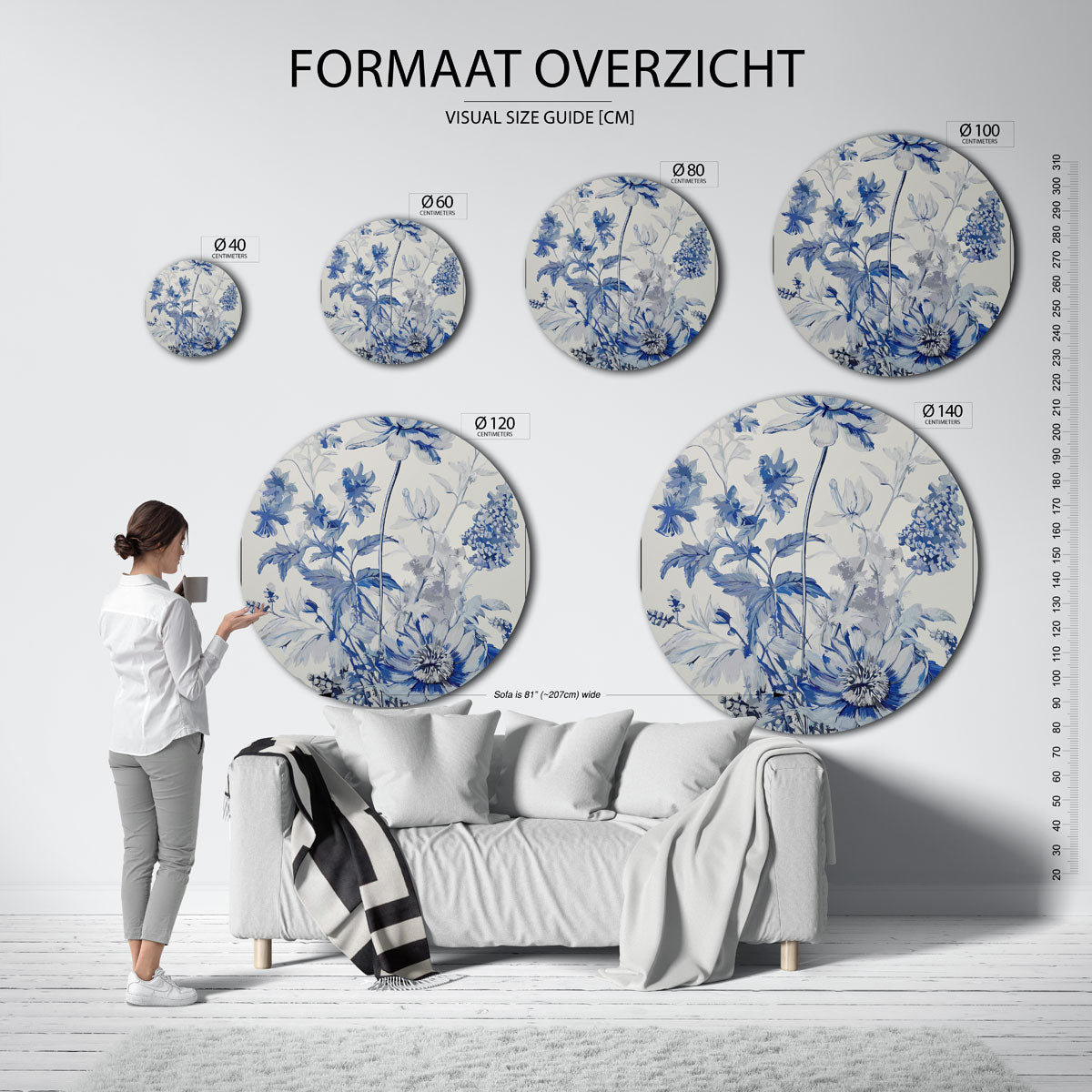 Blauwe bloemen Muurcirkel