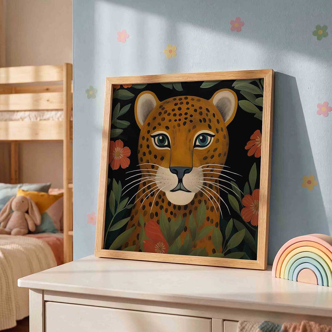 Luipaard met bloemen Poster