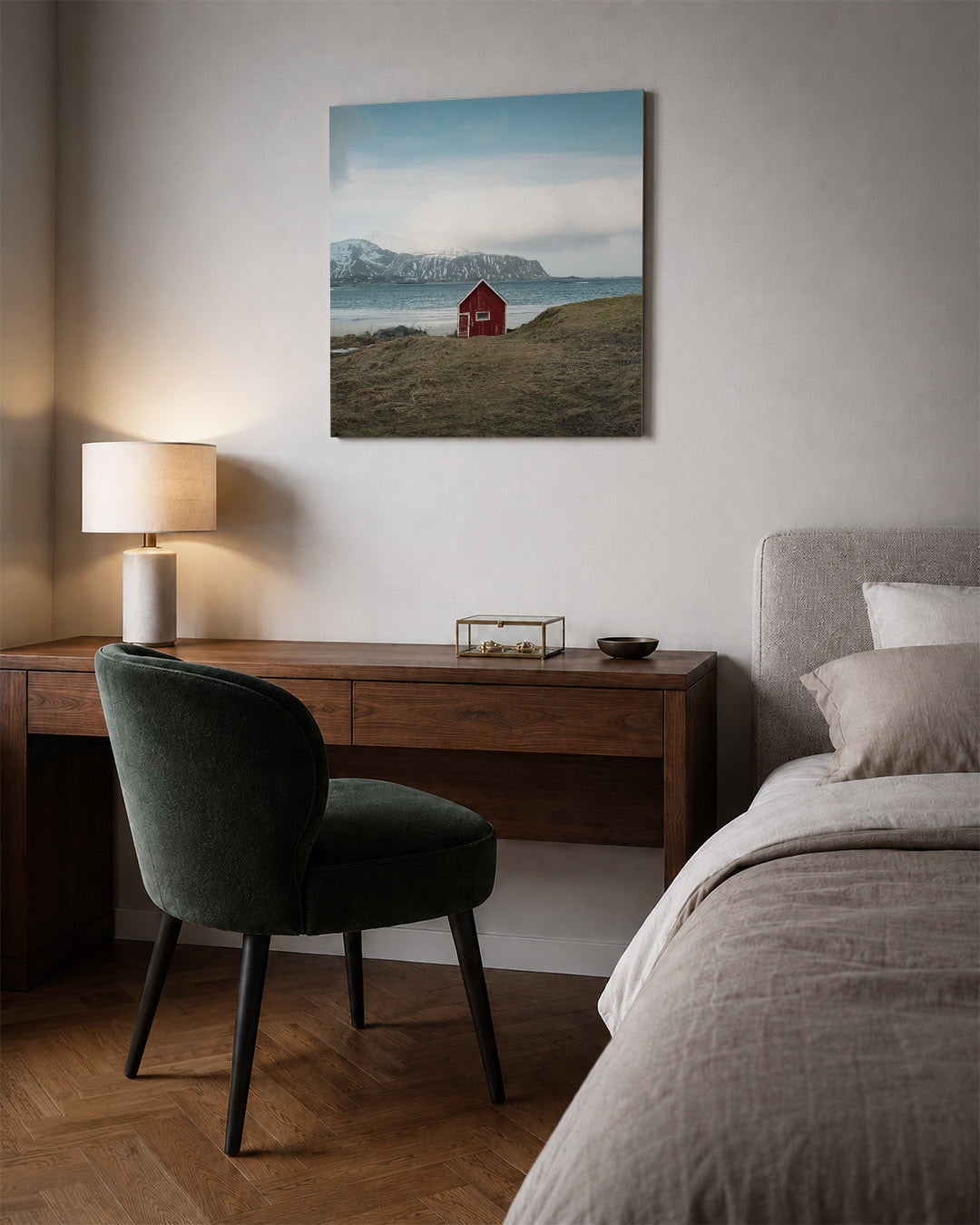 Rood huis aan zee Kunstwerk