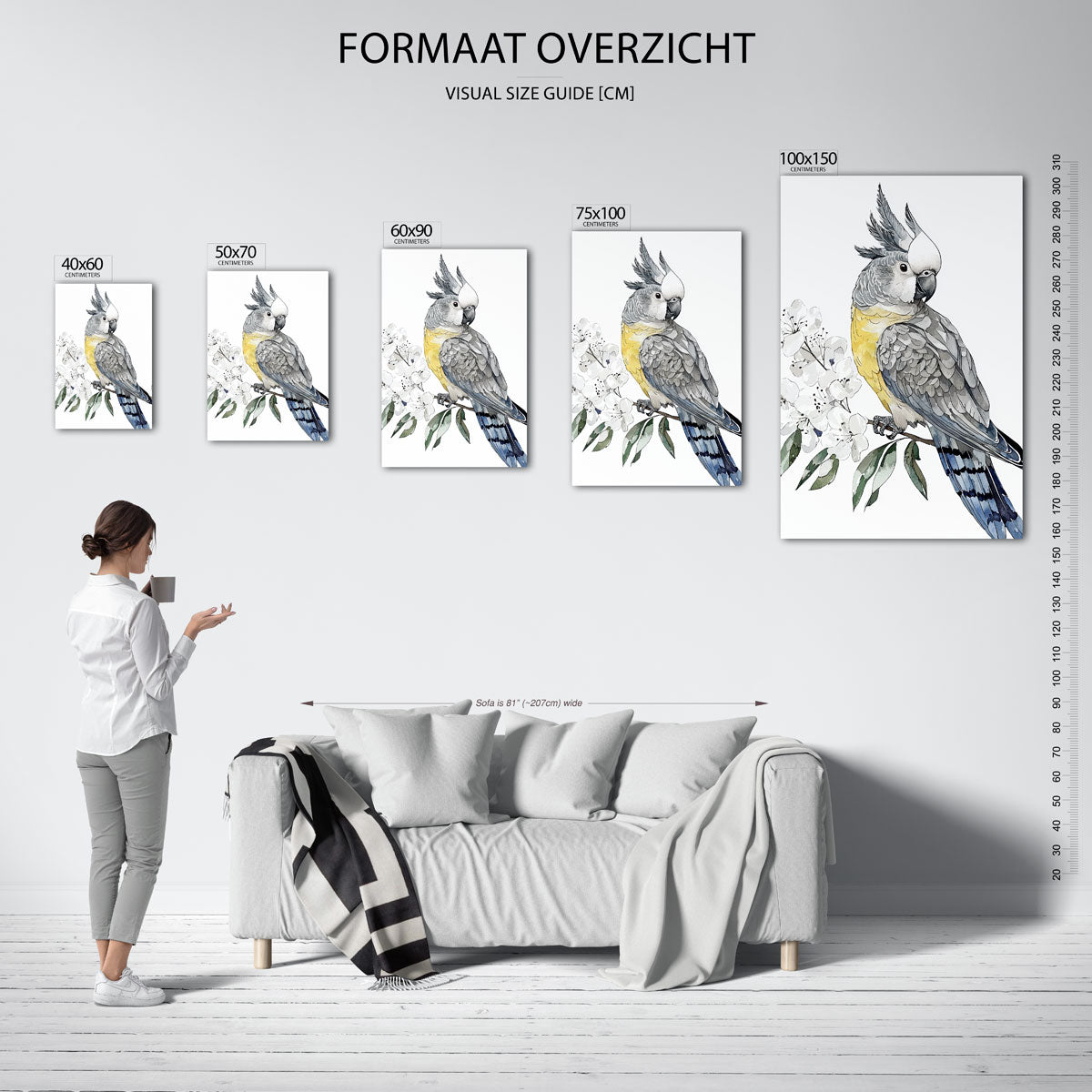 Papegaai en bloemen Kunstwerk