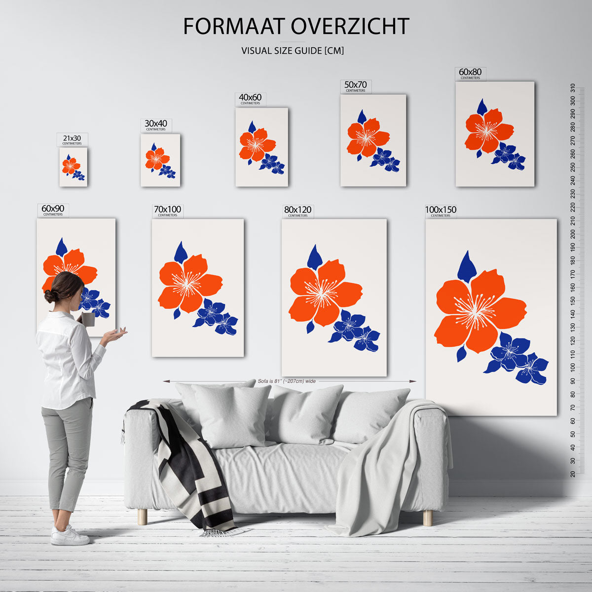 Bloemen in oranje en blauw Poster