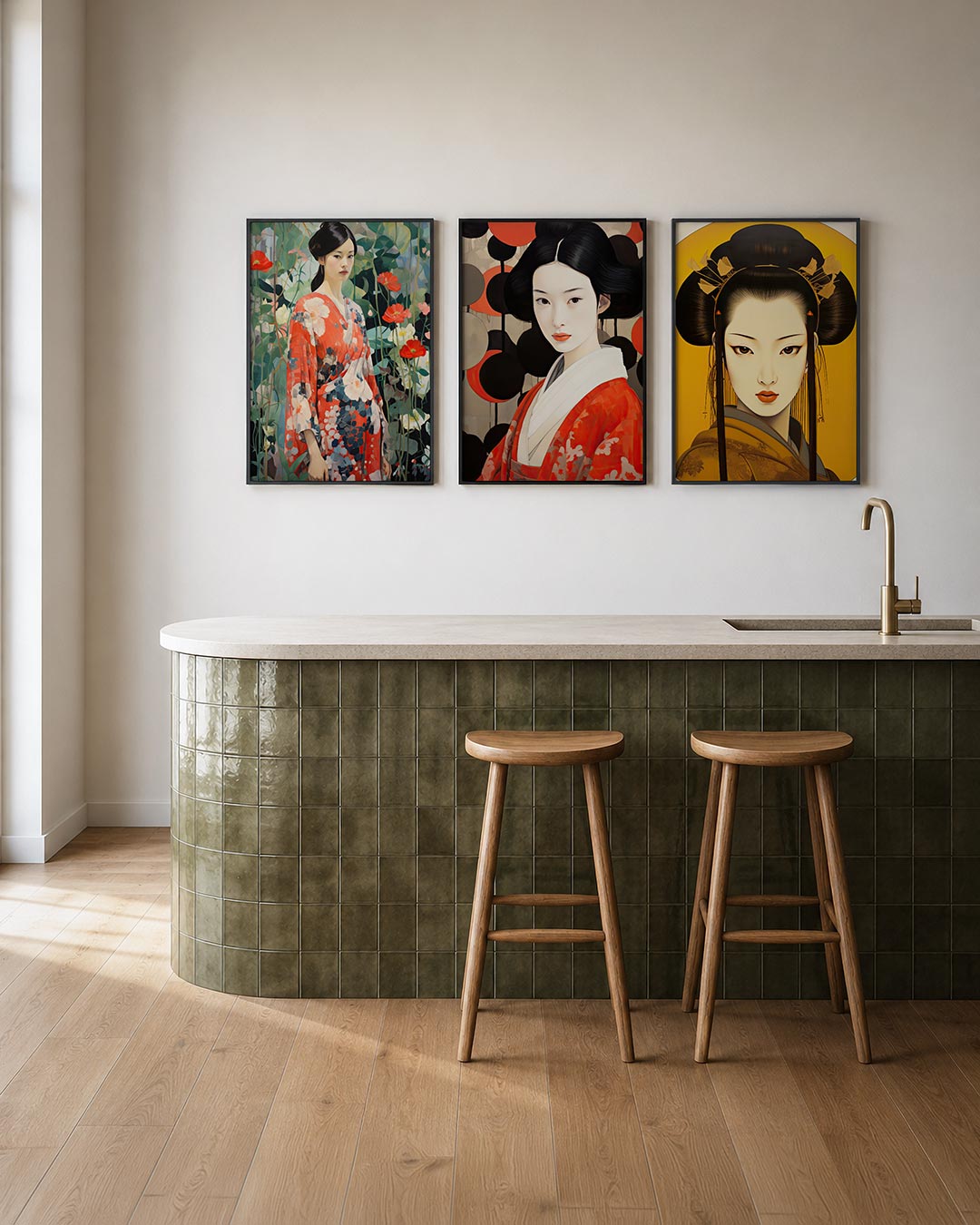 Bloemen en kimono Posterset