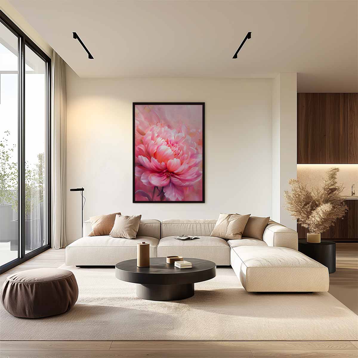 Bloeiende Pioen in Roze Kunstwerk-canvas-dibond-plexiglas-wanddecoratie-WallArtistic