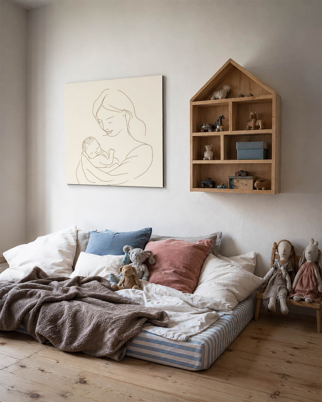 Moeder en kind lijntekening Kunstwerk