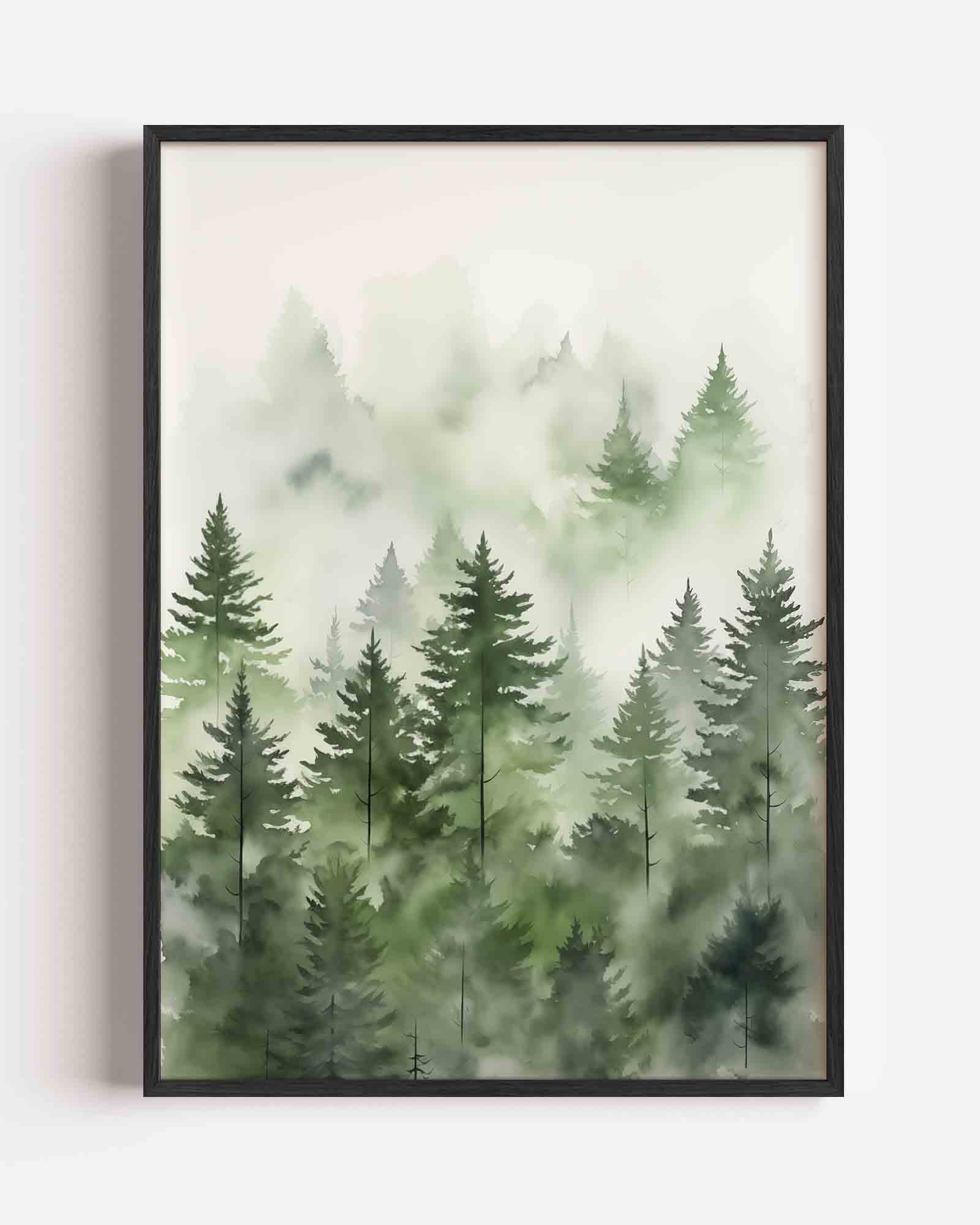 Mistige dennenbos Poster