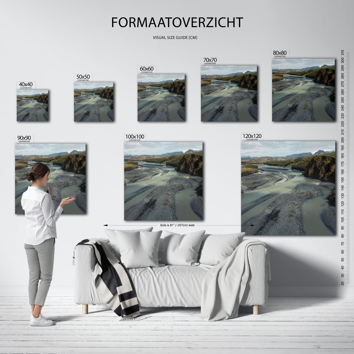 Rivierlandschap met bergen Poster