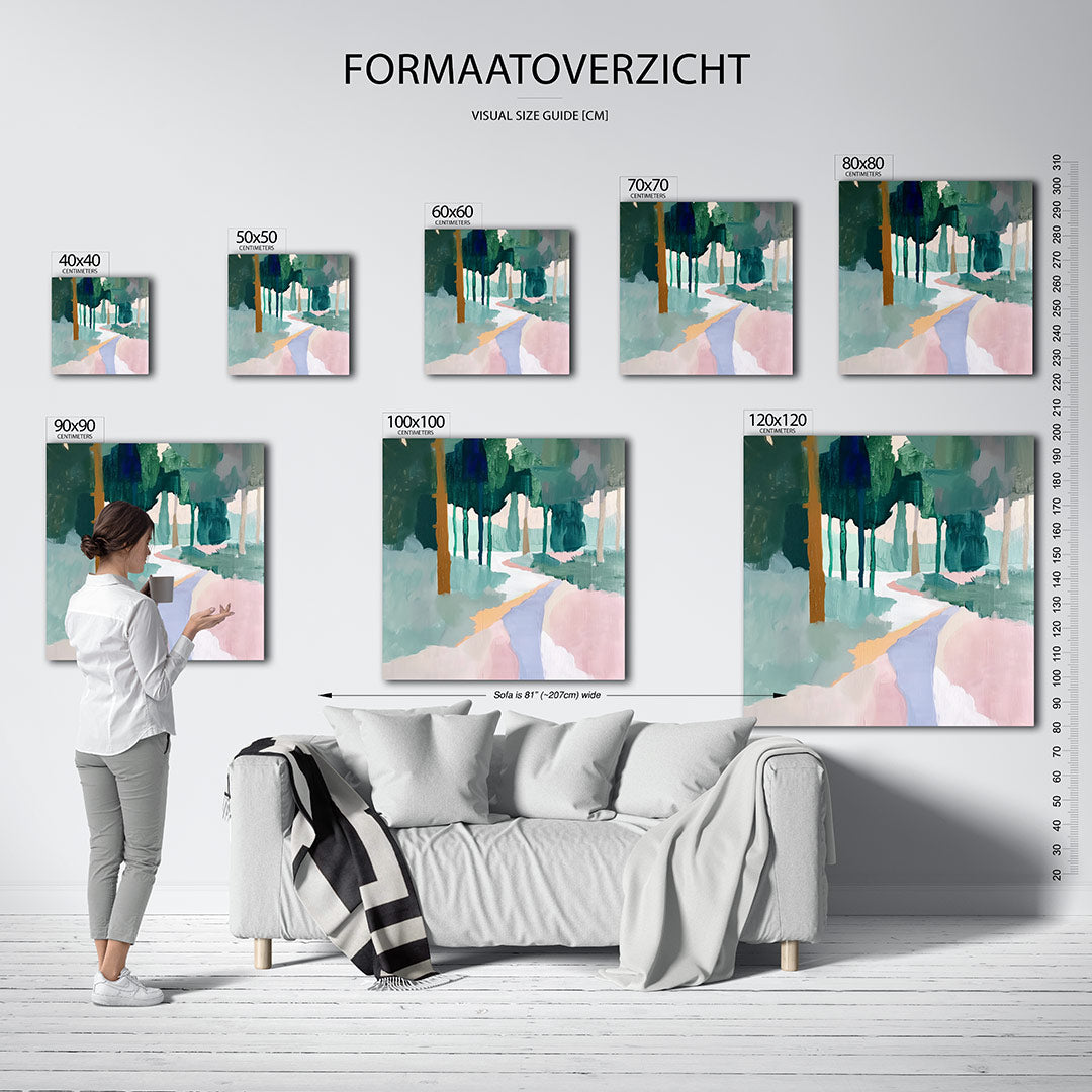 Boslandschap in kleurvlakken Kunstwerk