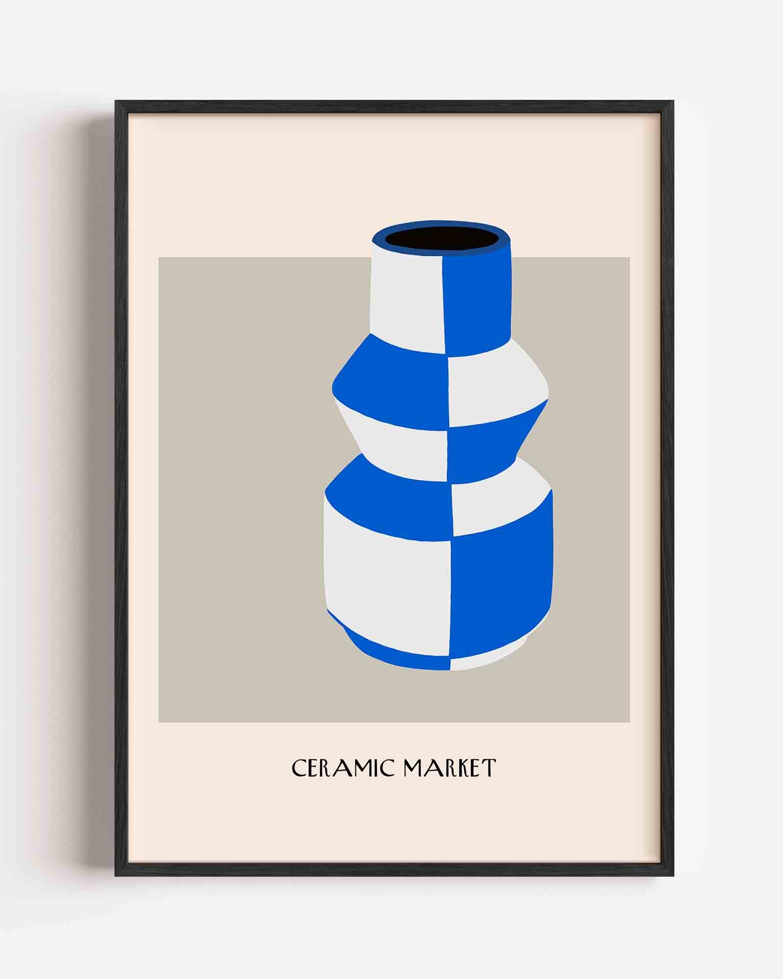 Blauw witte vaas Poster