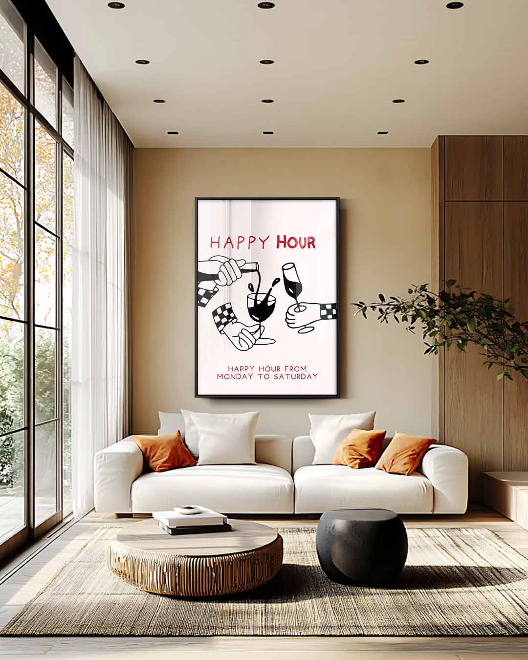 Happy Hour Illustratie Kunstwerk-canvas-dibond-plexiglas-wanddecoratie-WallArtistic