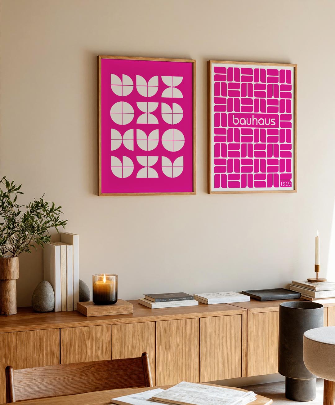 Vormenspel in roze Posterset